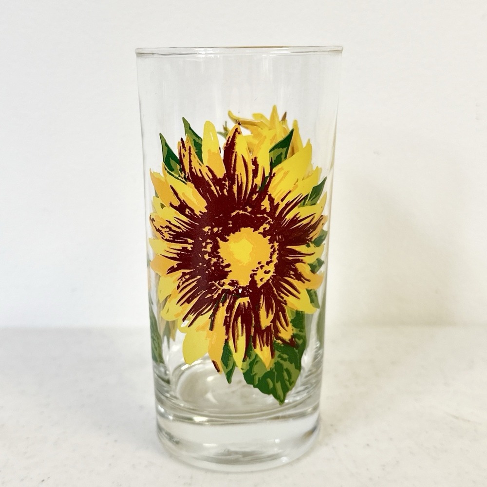 1 Libby‎ Crisa Sunflower Glass Tumblers Yellow Sunflower Design Drink Ware